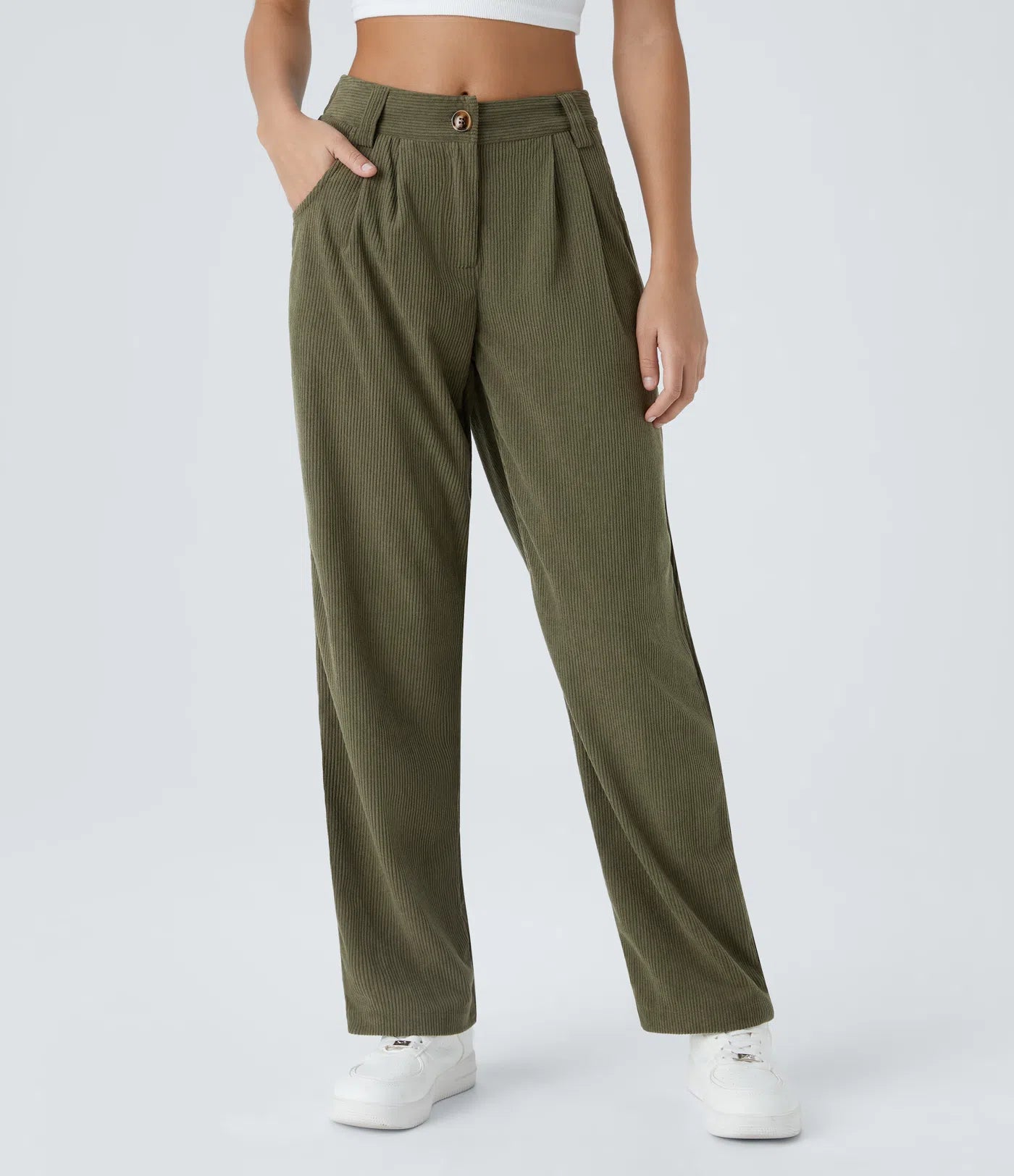 Émile – Pantalon velours côtelé avec poches - Icy Bamboo Green LuvaParis