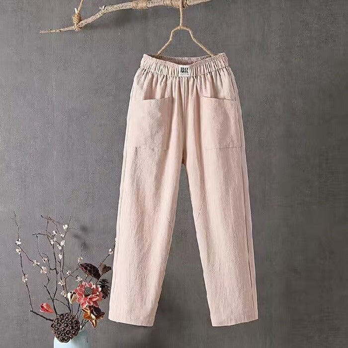 Pantalon décontracté en coton et lin avec taille élastique LuvaParis