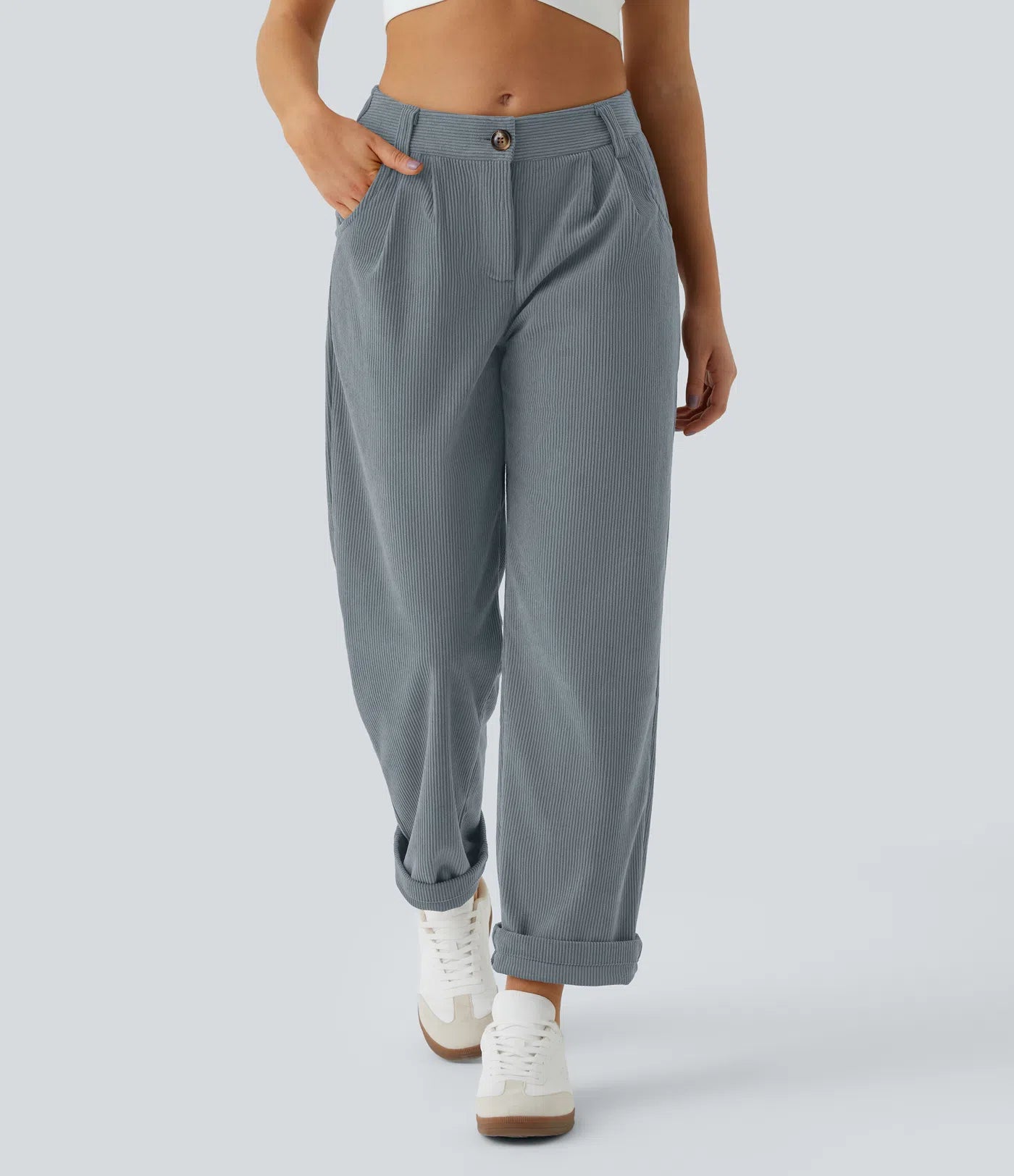 Émile – Pantalon velours côtelé avec poches - Cloud Gray Blue LuvaParis