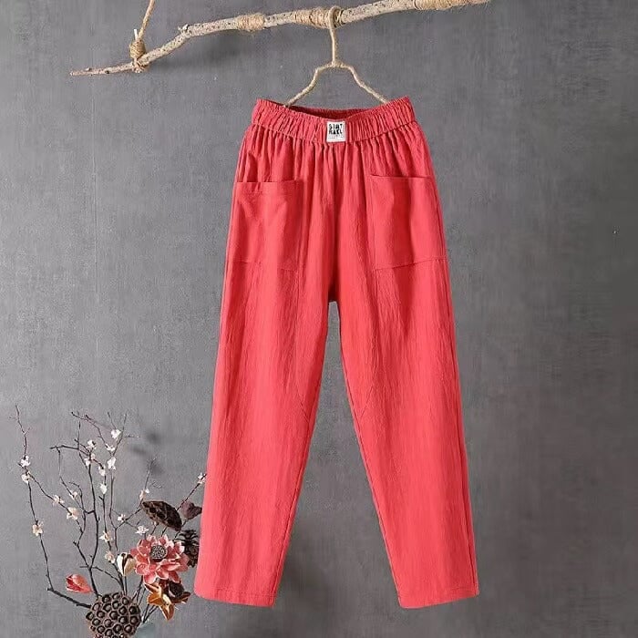Pantalon décontracté en coton et lin avec taille élastique LuvaParis