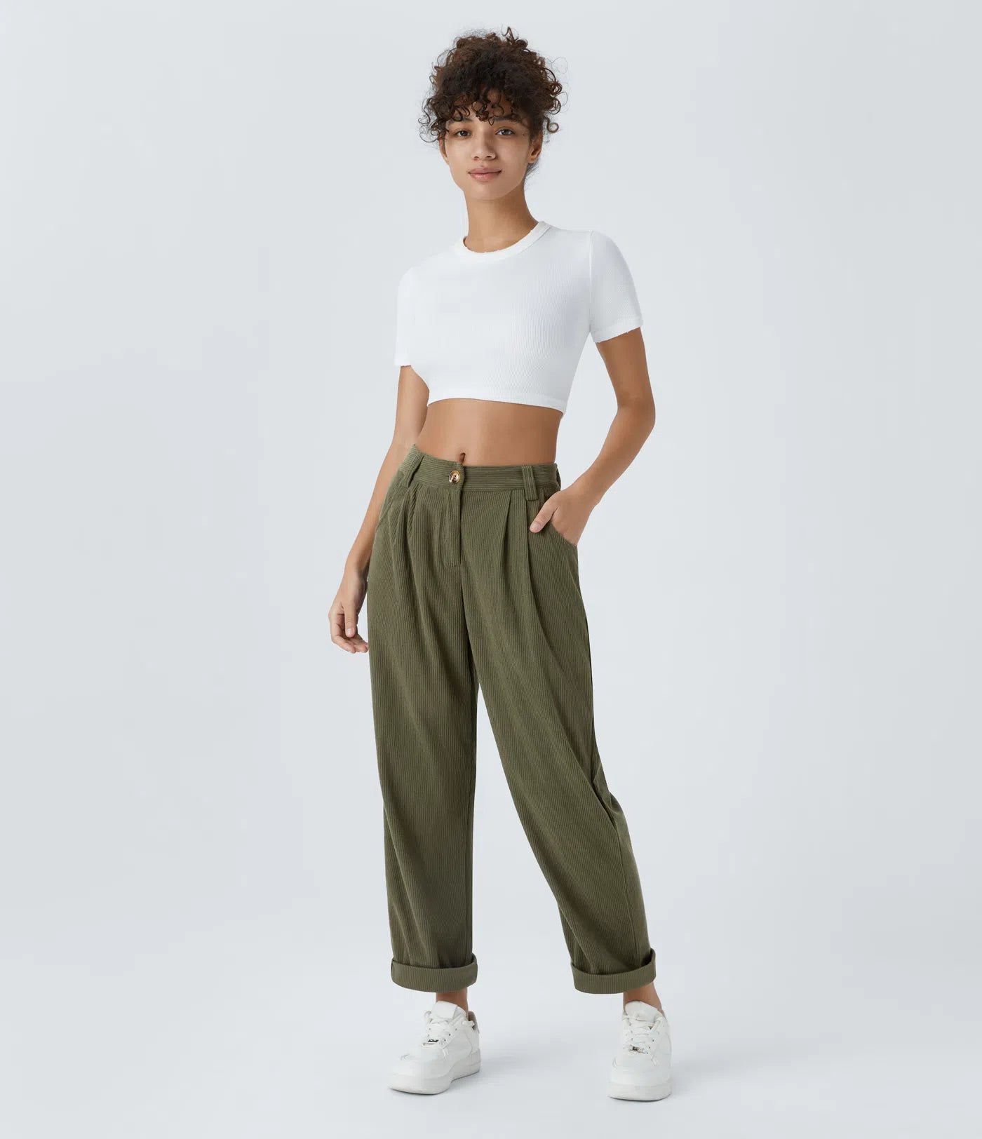 Émile – Pantalon velours côtelé avec poches - Icy Bamboo Green LuvaParis