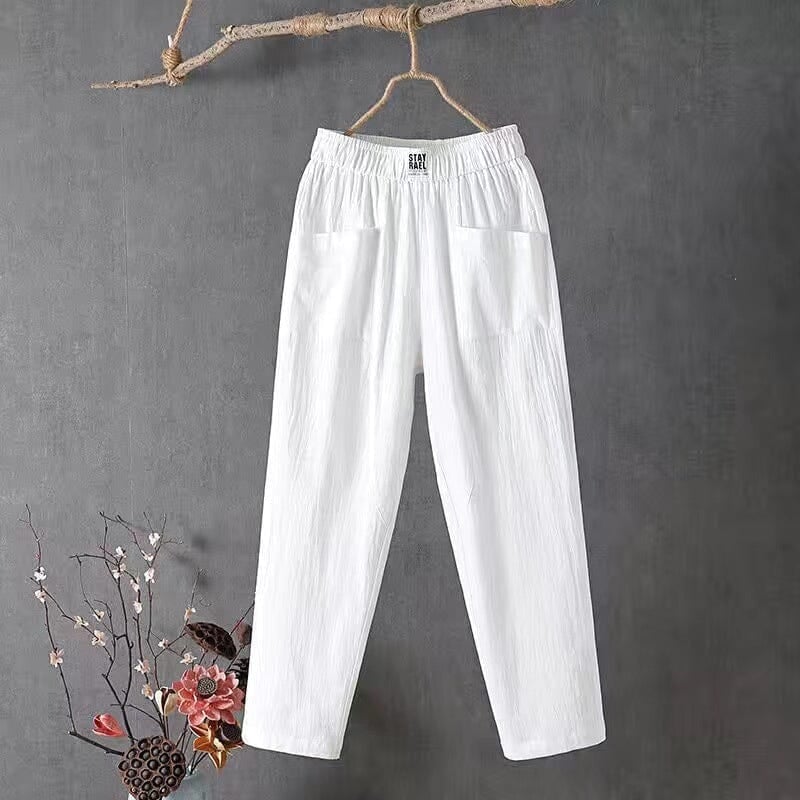 Pantalon décontracté en coton et lin avec taille élastique LuvaParis