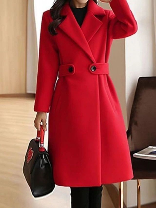 Women's Coat - One-Button Closure with Belted Waist ELVORIA UK