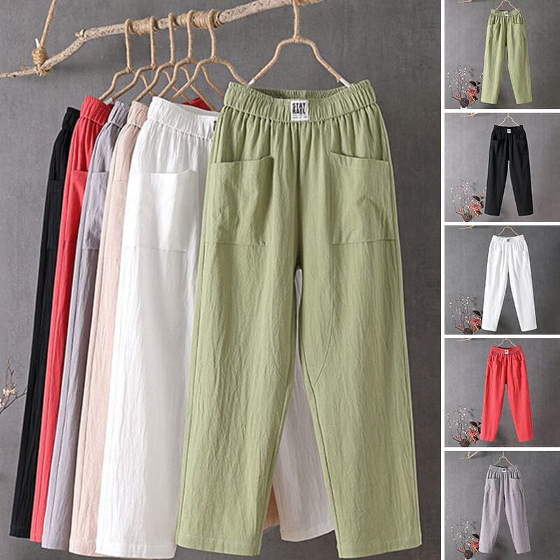 Pantalon décontracté en coton et lin avec taille élastique LuvaParis