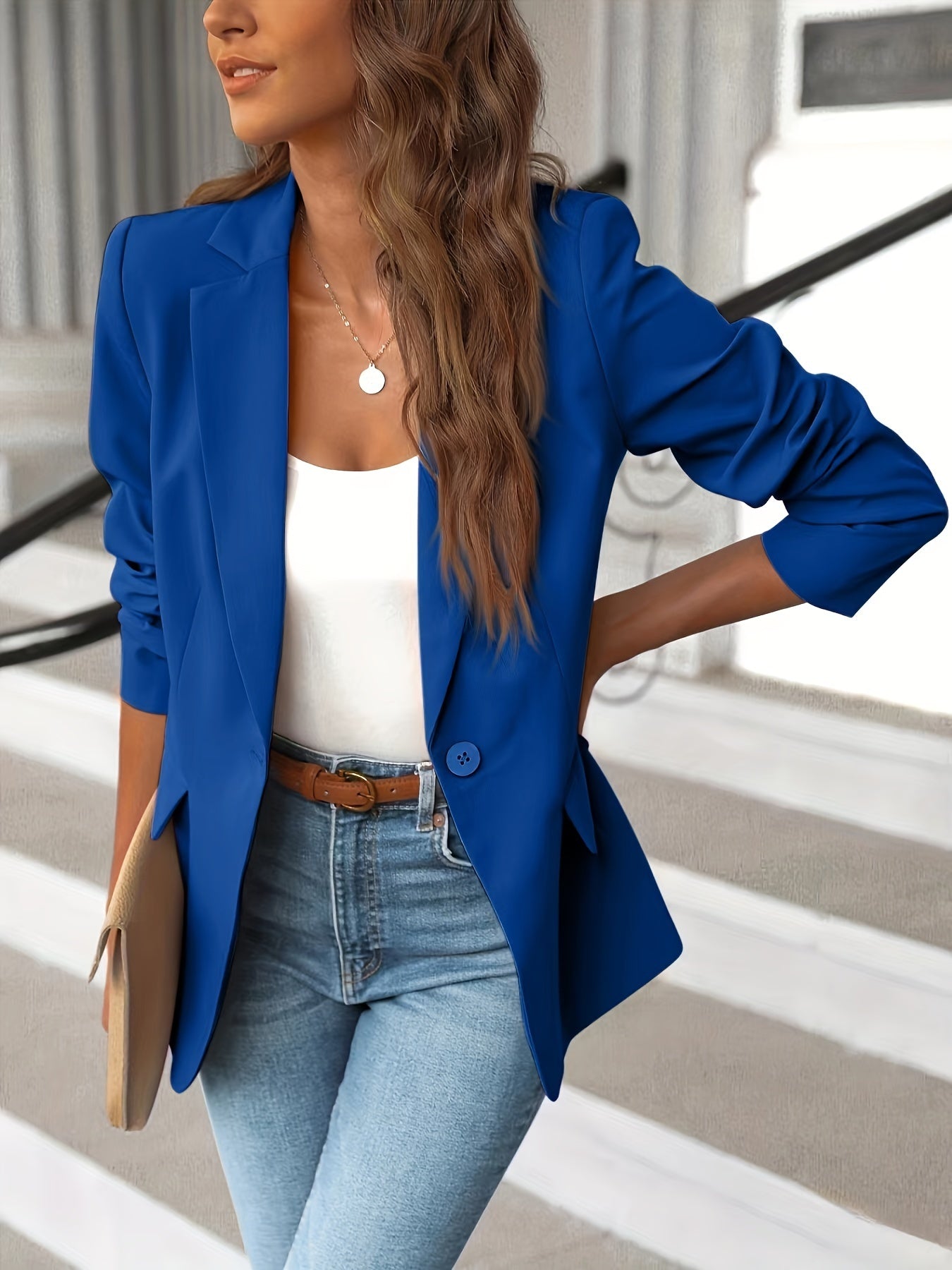 Women's Blazer - Tailored Fit with Notch Lapel Collar ELVORIA UK