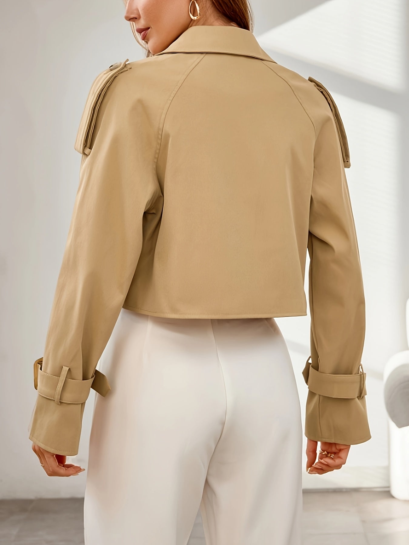 Women's Stylish Khaki Crop Trench Coat - Comfortable & Elegant ELVORIA UK