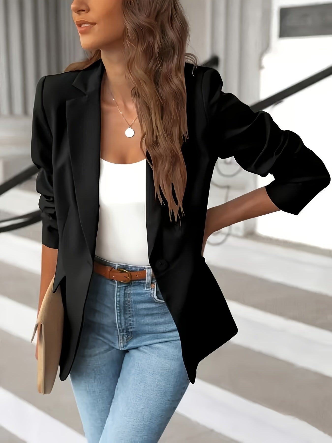 Women's Blazer - Tailored Fit with Notch Lapel Collar ELVORIA UK