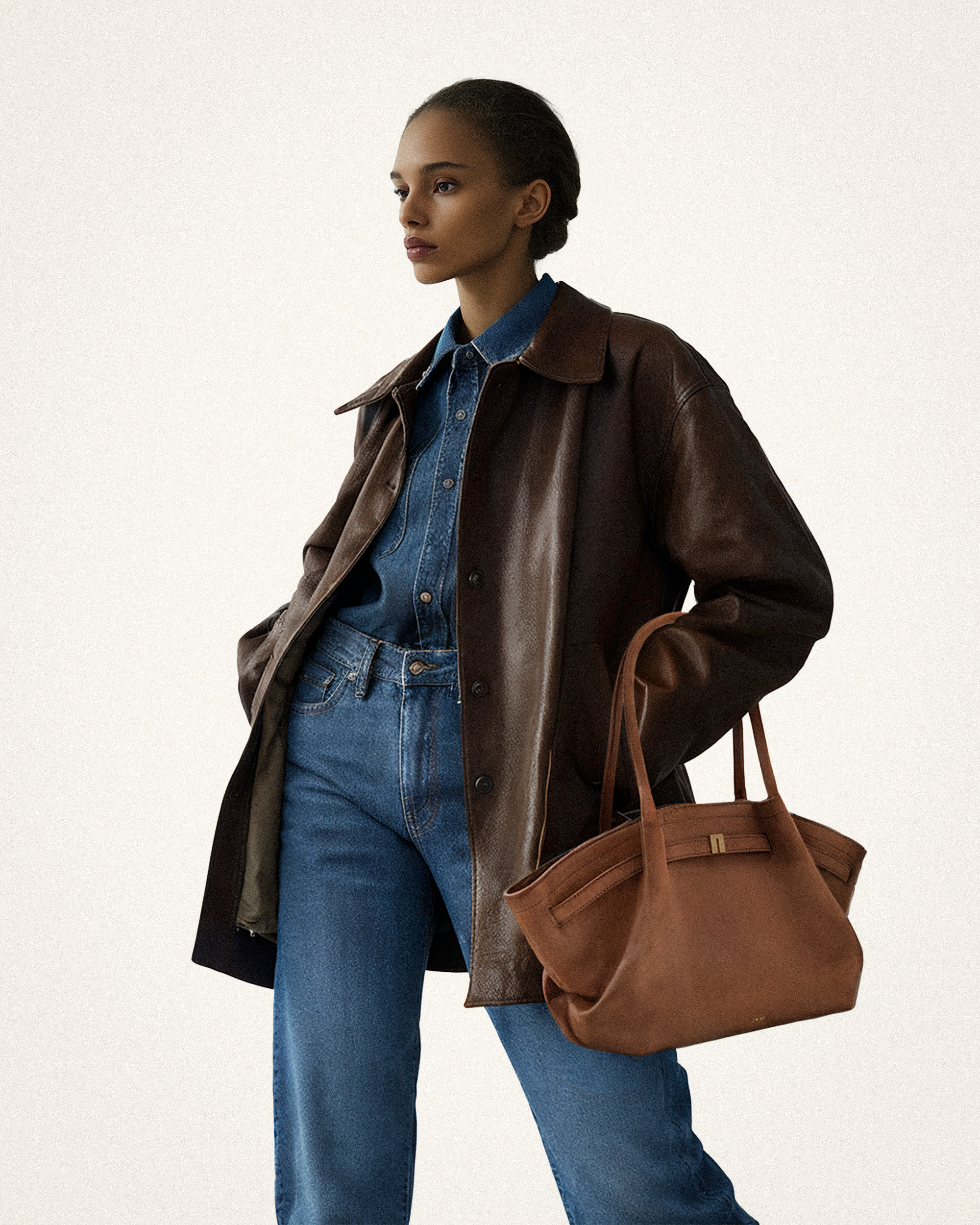 Hana Borsa Tote Media in Finta Pelle Scamosciata - Marrone LuvaParis