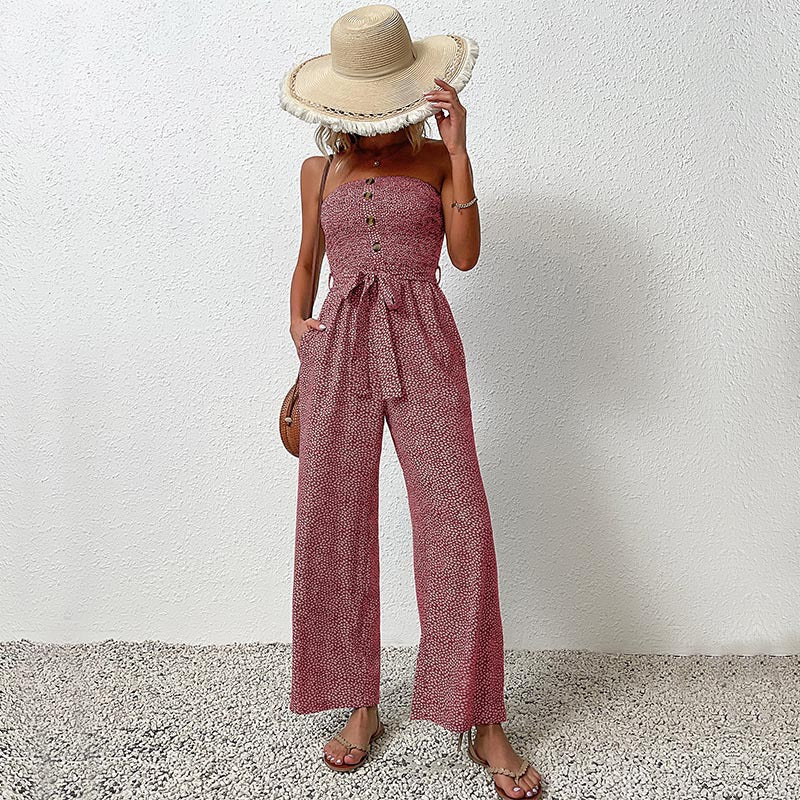 Combinaison Femme Bustier à Pantalon Large – Détails Boutons, Confort Estival LuvaParis