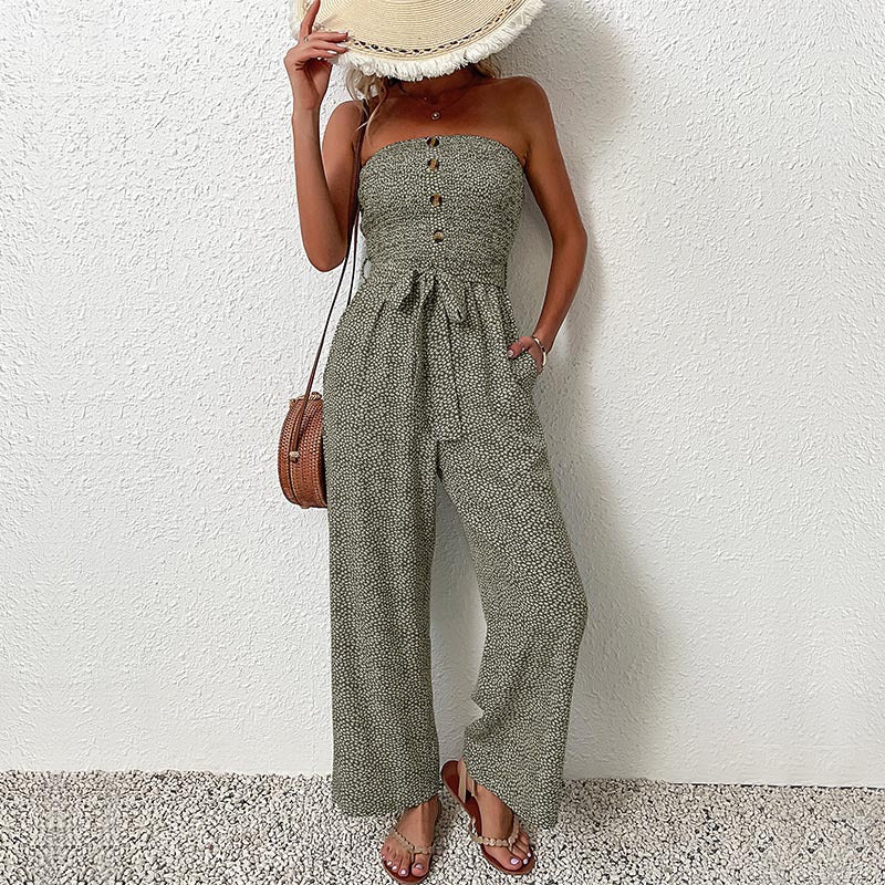 Combinaison Femme Bustier à Pantalon Large – Détails Boutons, Confort Estival LuvaParis