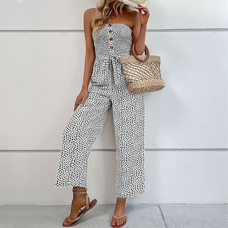 Combinaison Femme Bustier à Pantalon Large – Détails Boutons, Confort Estival LuvaParis