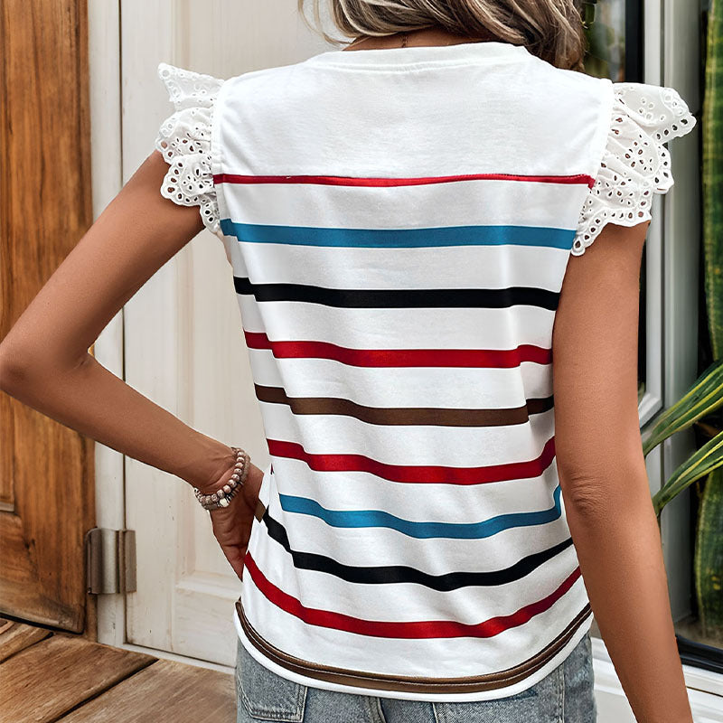 Top Rayé à Volants & Dentelle LuvaParis