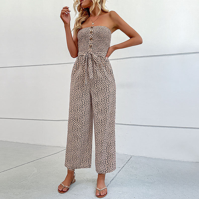 Combinaison Femme Bustier à Pantalon Large – Détails Boutons, Confort Estival LuvaParis
