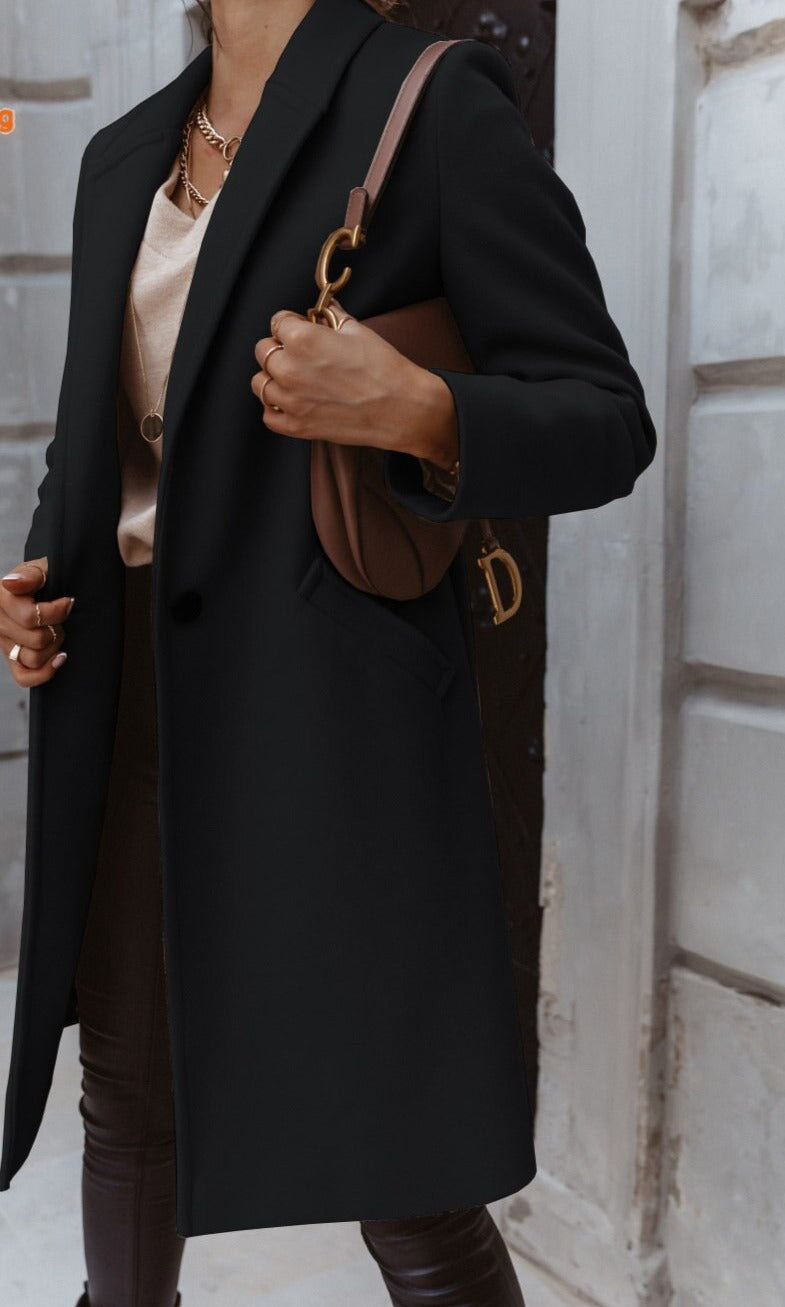 Women's Winter Formal Coat - Single-Breasted with Notch Lapel ELVORIA UK