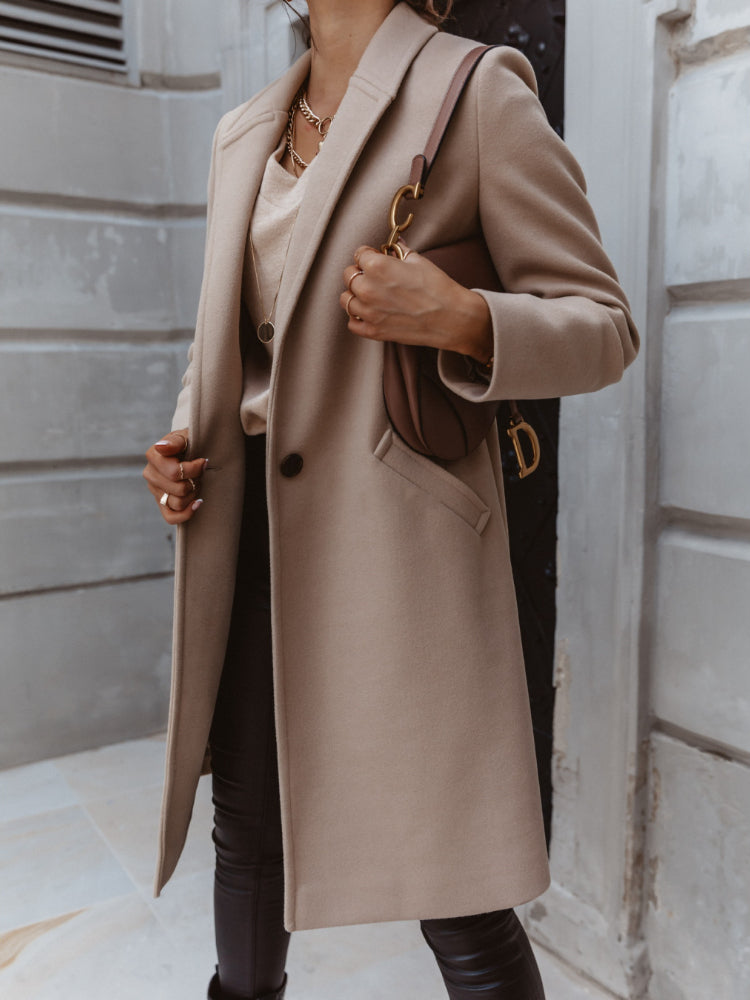 Women's Winter Formal Coat - Single-Breasted with Notch Lapel ELVORIA UK