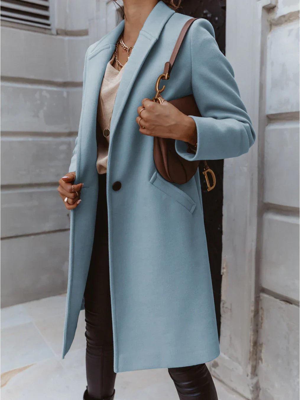 Women's Winter Formal Coat - Single-Breasted with Notch Lapel ELVORIA UK