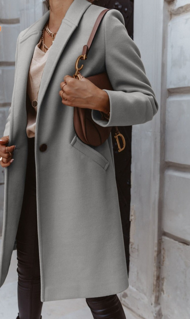 Women's Winter Formal Coat - Single-Breasted with Notch Lapel ELVORIA UK