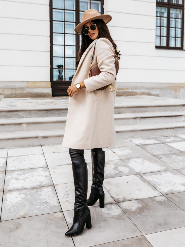 Women's Winter Formal Coat - Single-Breasted with Notch Lapel ELVORIA UK