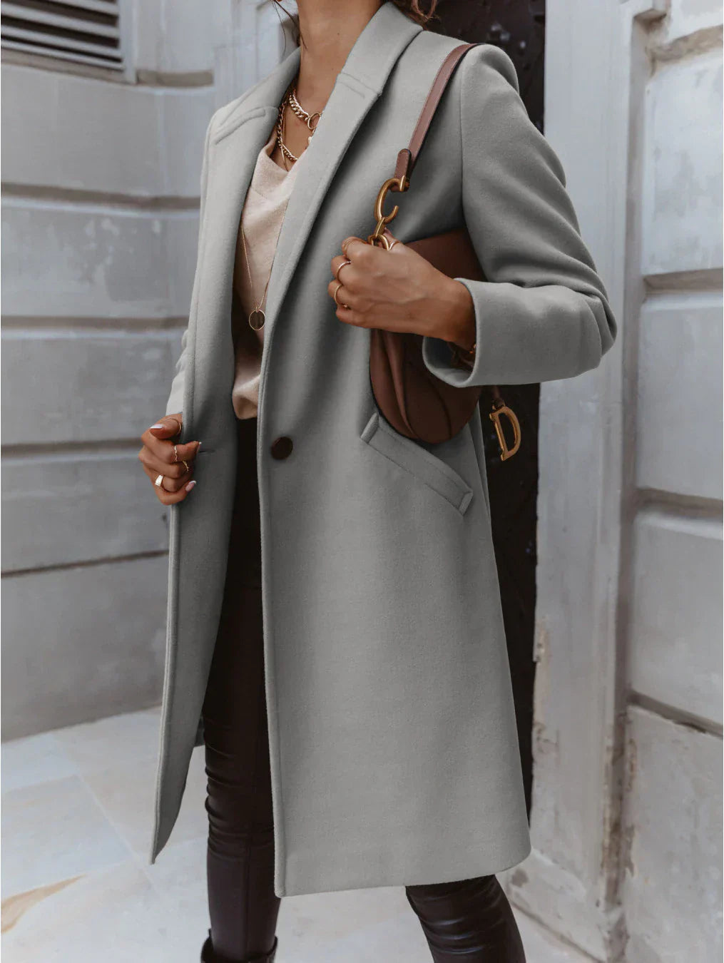 Women's Winter Formal Coat - Single-Breasted with Notch Lapel ELVORIA UK