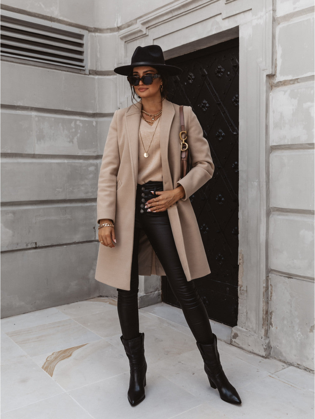 Women's Winter Formal Coat - Single-Breasted with Notch Lapel ELVORIA UK