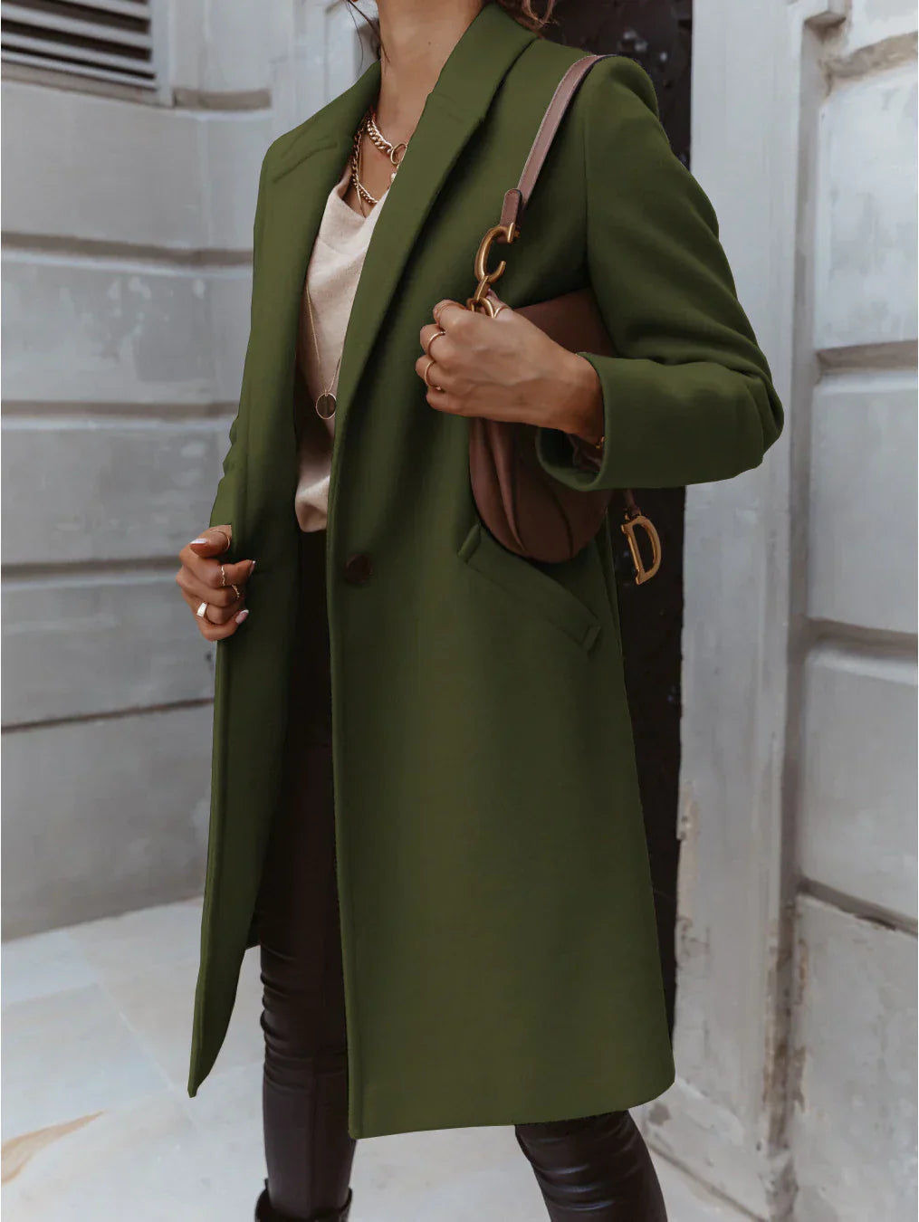Women's Winter Formal Coat - Single-Breasted with Notch Lapel ELVORIA UK