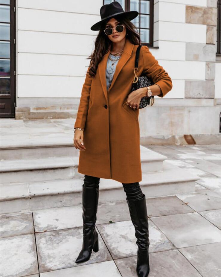 Women's Winter Formal Coat - Single-Breasted with Notch Lapel ELVORIA UK