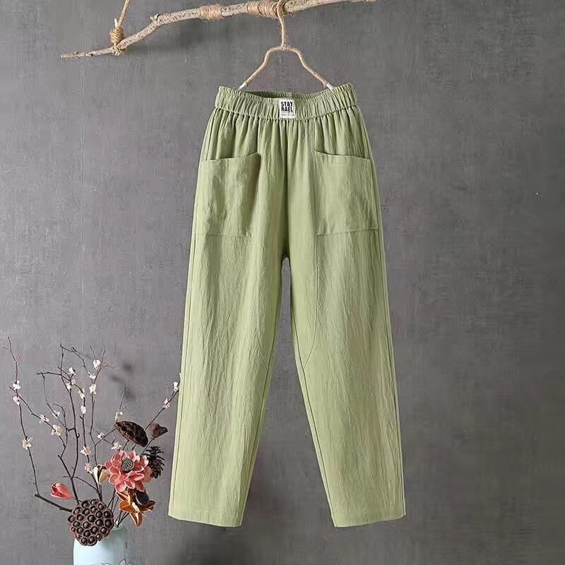 Pantalon décontracté en coton et lin avec taille élastique LuvaParis