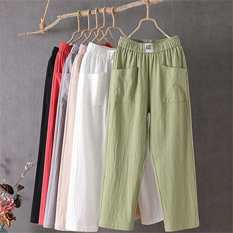 Pantalon décontracté en coton et lin avec taille élastique LuvaParis