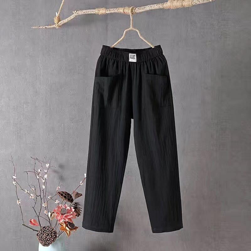 Pantalon décontracté en coton et lin avec taille élastique LuvaParis