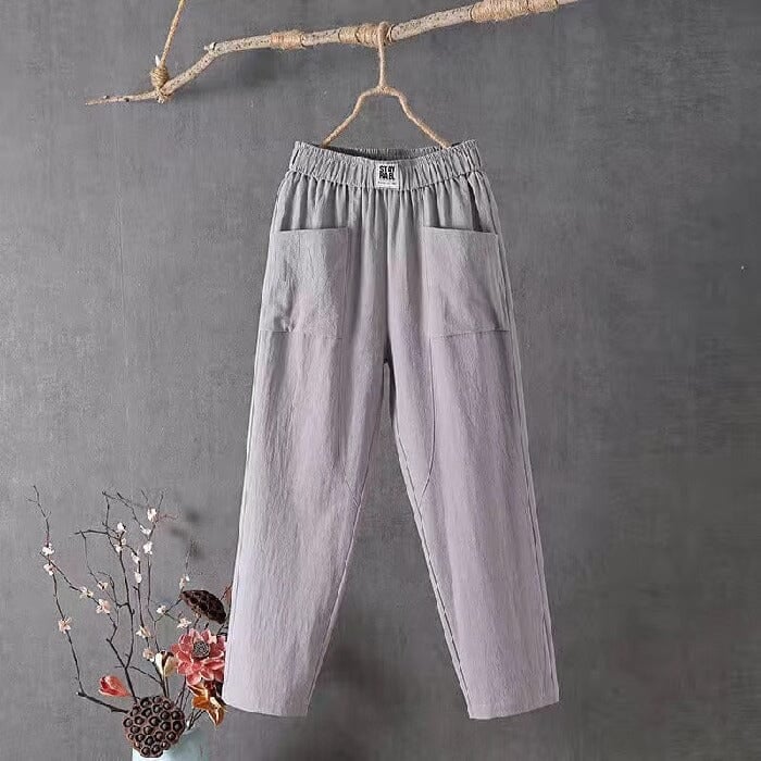Pantalon décontracté en coton et lin avec taille élastique LuvaParis