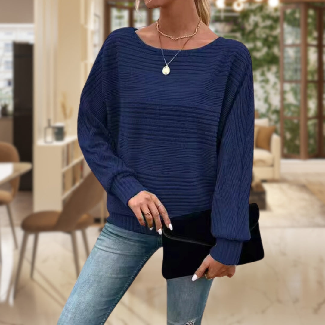 Haut à manches longues pour femme - Maille rayée & manches ballon LuvaParis