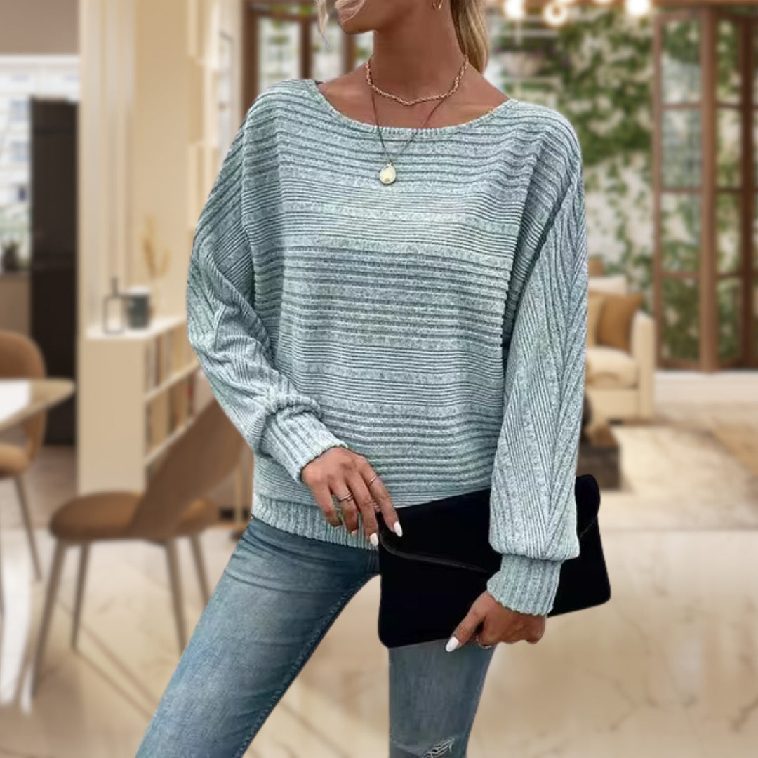 Haut à manches longues pour femme - Maille rayée & manches ballon LuvaParis