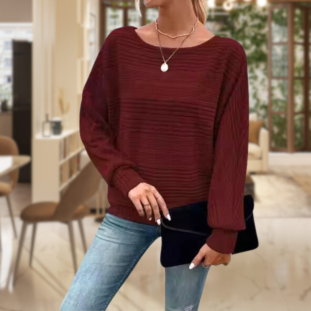 Haut à manches longues pour femme - Maille rayée & manches ballon LuvaParis