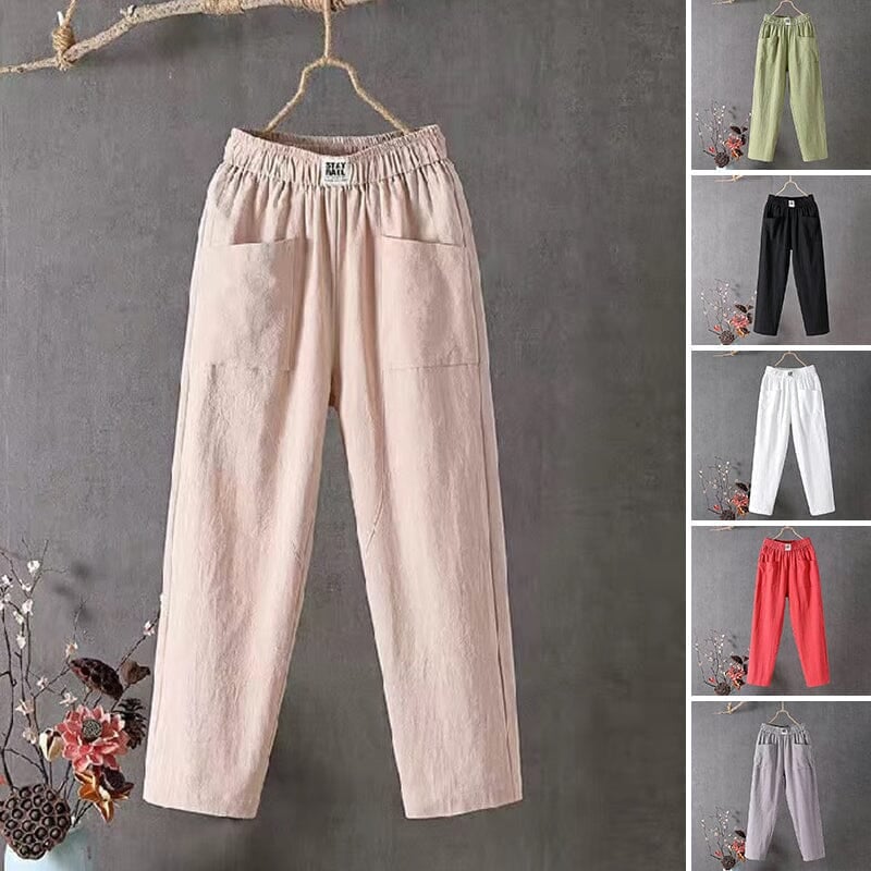Pantalon décontracté en coton et lin avec taille élastique LuvaParis