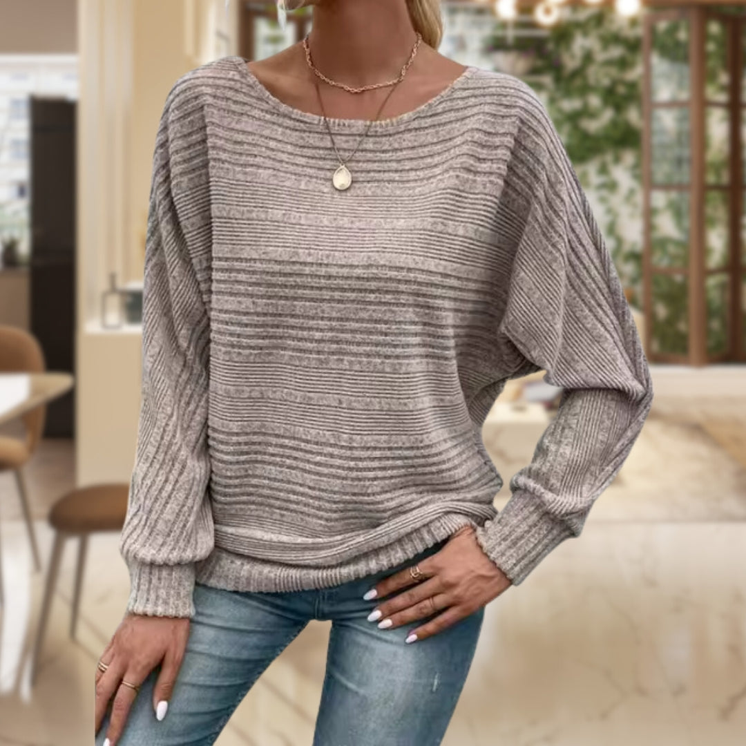 Haut à manches longues pour femme - Maille rayée & manches ballon LuvaParis