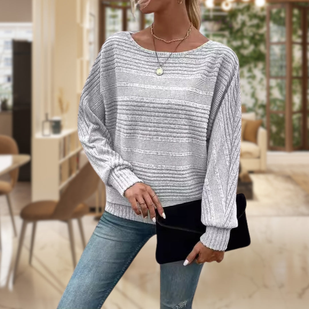 Haut à manches longues pour femme - Maille rayée & manches ballon LuvaParis