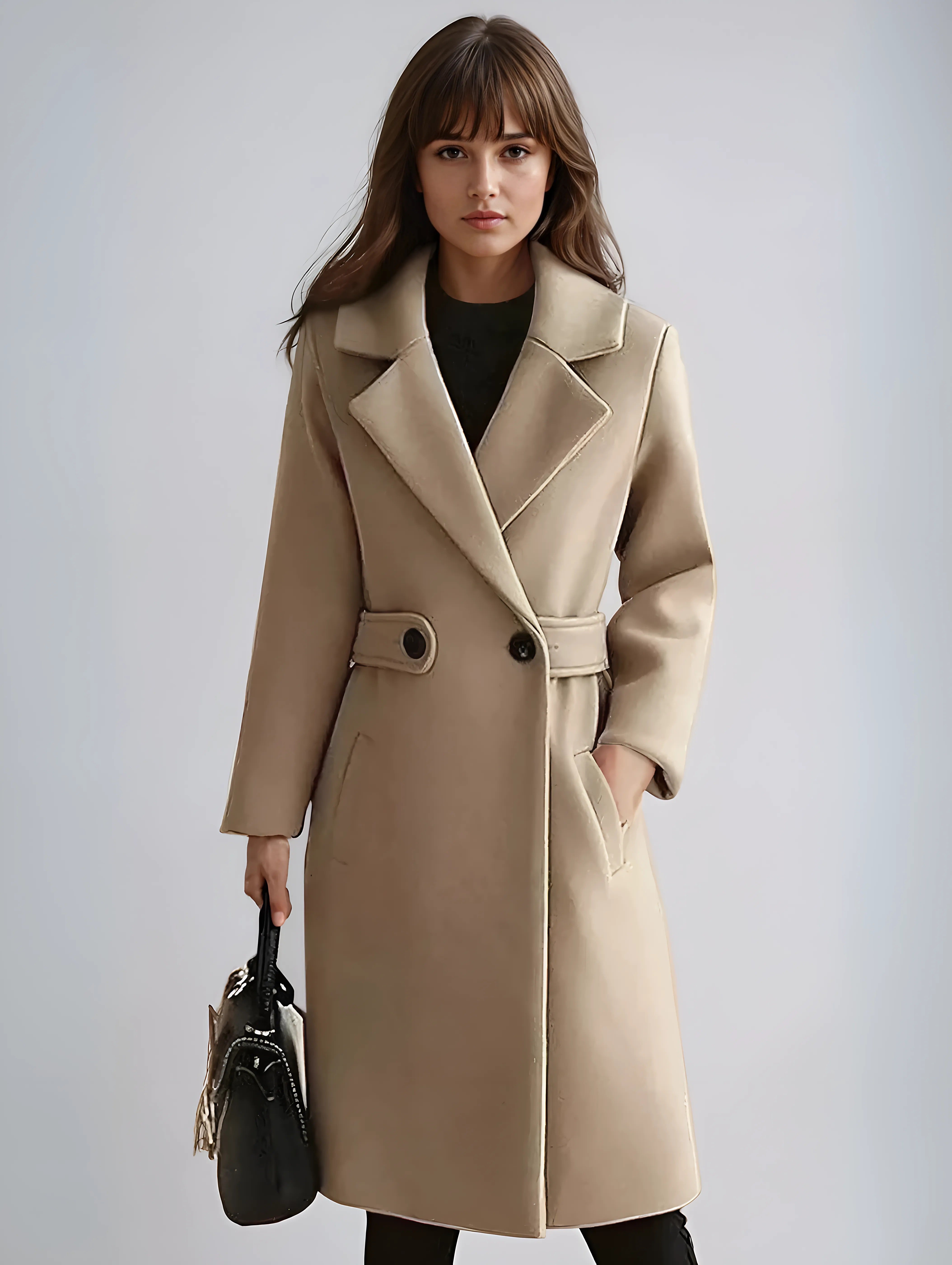 Women's Coat - One-Button Closure with Belted Waist ELVORIA UK